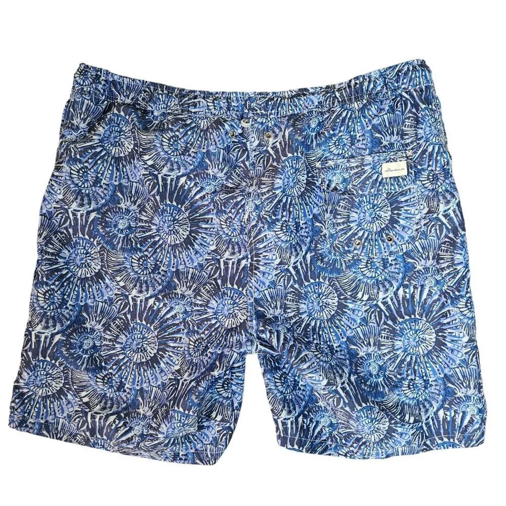 Peter Millar Mens XL Seaside Collection‎ Shell Navy Swim Shell Print Shorts